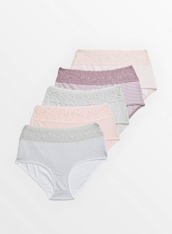 Pastel Spot Print Lace Full Knickers 5 Pack 18